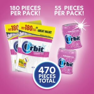 ORBIT Bubblemint Sugar Free Chewing Gum Bulk Pack, 2 Pack - 180 Piece Bag & 2 Pack - 55 Piece Bottle