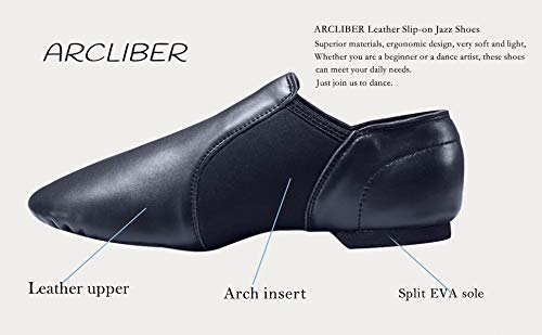 ARCLIBER Unisex Dance Shoes Leather Upper Slip-On Jazz Shoes for Women Men 5.5M Black