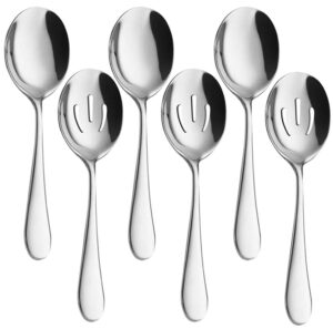 aoosy serving spoons x 3, slotted spoons x 3, 8.7 inches utility advanced performance skimmer perforated, 8 3/4" stainless steel serving spoons set for buffet can banquet cooking kitchen basics
