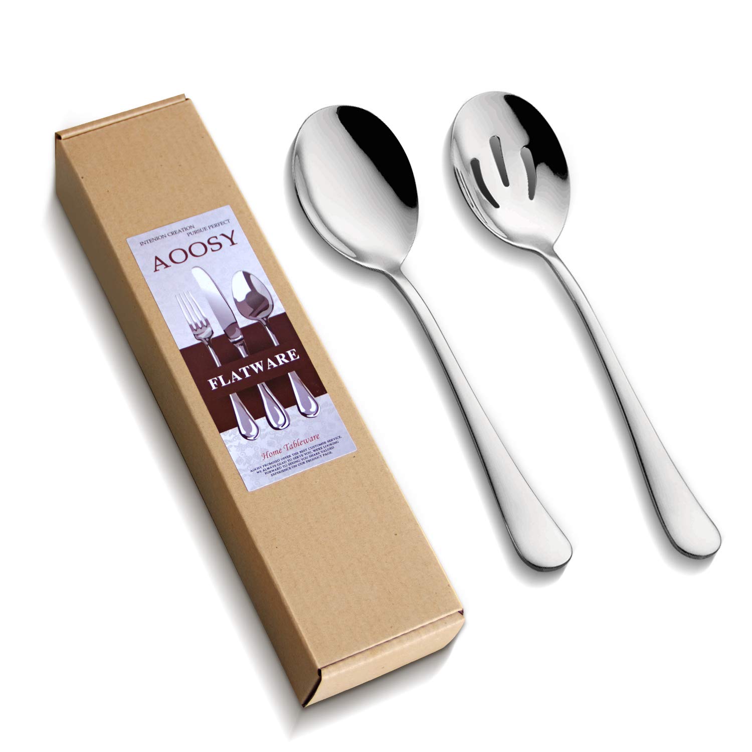 AOOSY Serving Spoons x 3, Slotted Spoons x 3, 8.7 inches Utility Advanced Performance Skimmer Perforated, 8 3/4" Stainless Steel Serving Spoons Set for Buffet Can Banquet Cooking Kitchen Basics