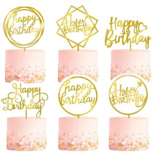 6-Pack Gold Birthday Cake Topper Set, Double-Sided Glitter, Acrylic Happy Birthday Cake Toppers/Cupcake Toppers, Birthday Decorations for Children or Adults.