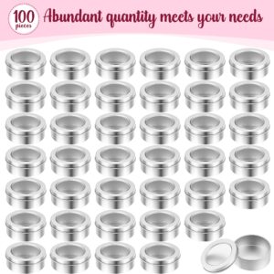 TecUnite 2 Ounce Metal Tin Cans Round Empty Container Salve Tins with Clear Lid for Kitchen, Office, Candles, Candies(12 Pack)