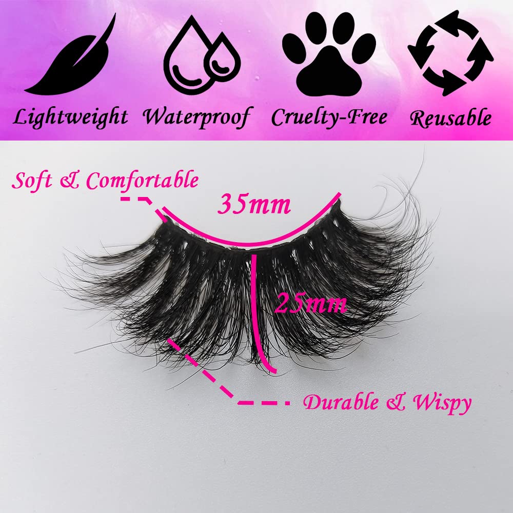 5 Pairs 3D Mink Lashes Natural Fluffy False Eyelashes 25mm Long Strip Lashes Handmade Cruelty-Free Fake Eyelashes for Makeup (K02)