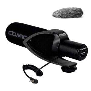 comica cvm-v30 pro camera microphone electric super-cardioid directional condenser shotgun video microphone for canon nikon sony panasonic dslr camera with 3.5mm jack (black)