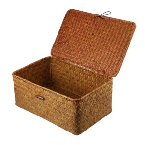 vosarea rattan storage basket makeup organizer multipurpose container with lid (l)