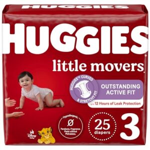 huggies size 3 diapers, little movers baby diapers, size 3 (16-28 lbs), 25 count