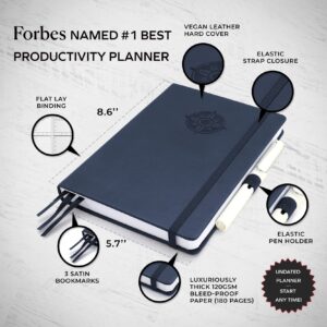 Smart Planner Pro – Undated Daily Planner – Small A5 – Achieve Goals & Increase Productivity – Weekly, Monthly, Work Sections, Organizer Diary with Back Pocket, 3 Satin Bookmarks & Pen Holder