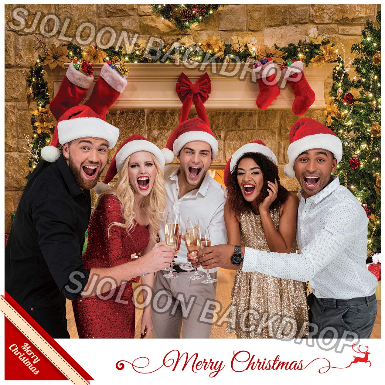 SJOLOON 10x8FT Christmas Photography Backdrops Child Christmas Fireplace Decoration Background for Photo Studio (11209)