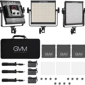 GVM 3 Pack LED Video Lighting Kits with APP Control, Bi-Color Variable 2300K~6800K with Digital Display Brightness of 10~100% for Video Photography, CRI97+ TLCI97 Led Video Light Panel +Barndoor