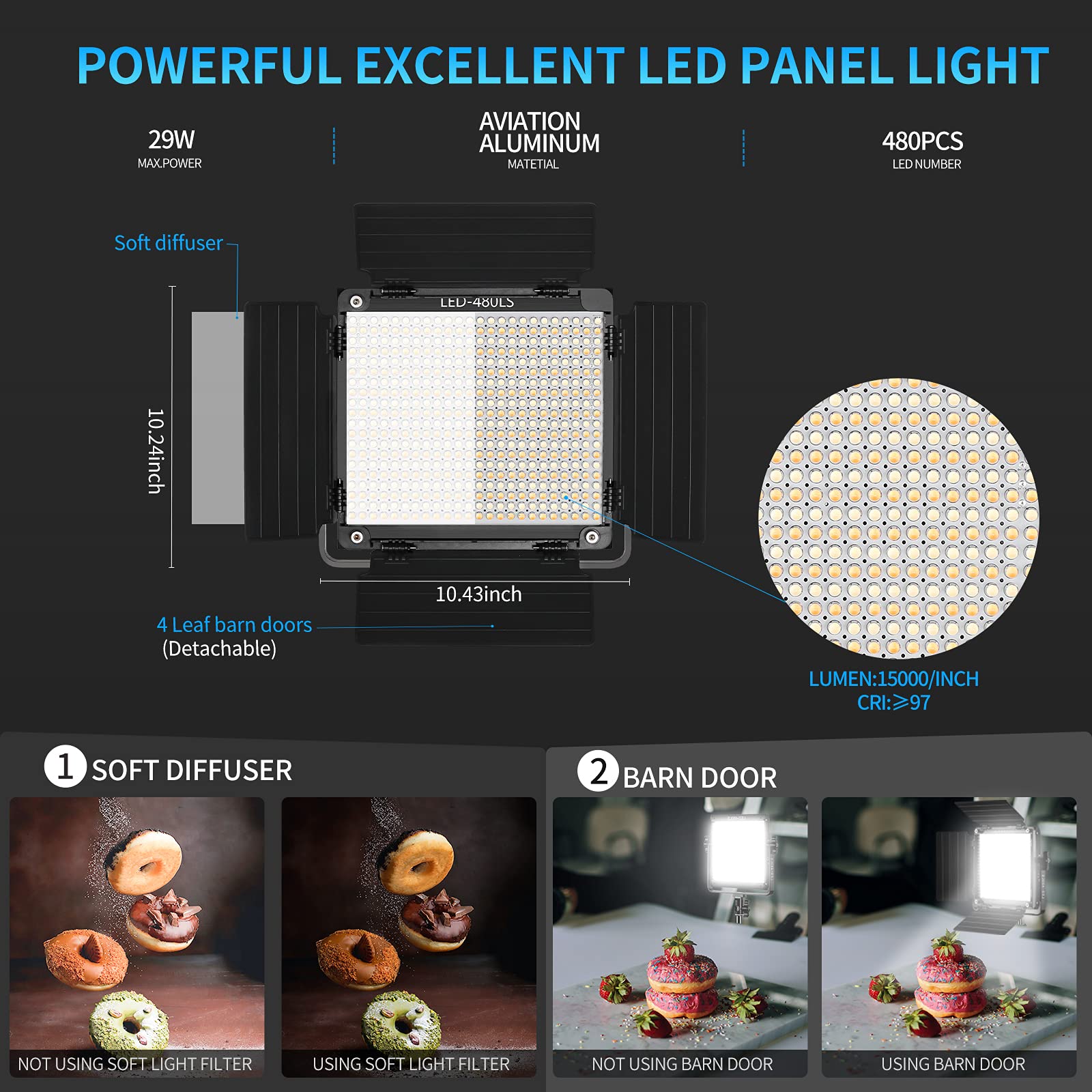 GVM 3 Pack LED Video Lighting Kits with APP Control, Bi-Color Variable 2300K~6800K with Digital Display Brightness of 10~100% for Video Photography, CRI97+ TLCI97 Led Video Light Panel +Barndoor