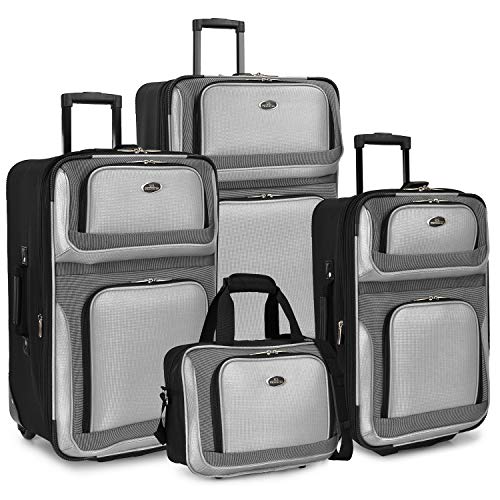 U.S. Traveler New Yorker Lightweight Softside Expandable Travel Rolling Luggage, Gray, 4-Piece Set (15/21/25/29)