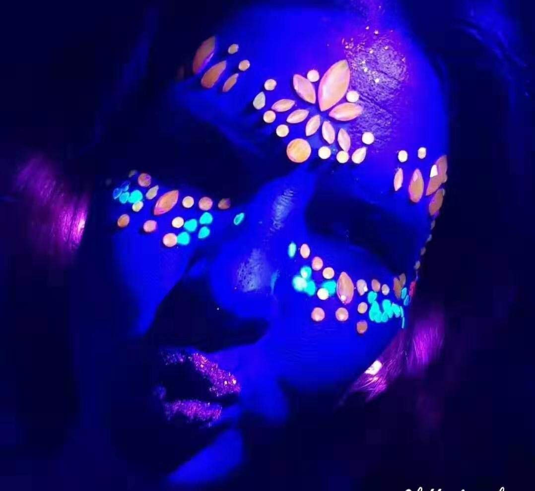 Meredmore 8Sets Glow in the Dark Face Gems Jewels Rave Noctilucent blacklight UV Body Stickers Luminous tattoos mermaid accessories pasties makeup for Women Halloween Festival