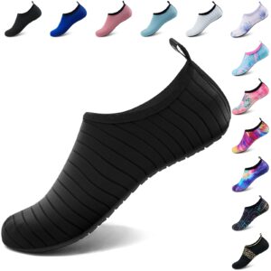 deevike water shoes for women men barefoot quick-dry aqua socks slip-on for beach swim surf yoga exercise black-38/39