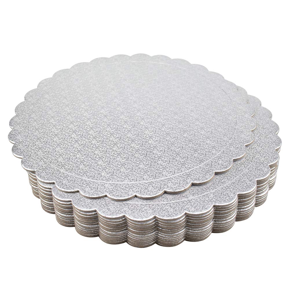 Tebery 15 Pack Round Cake Boards 10-inch Premium Silver Cake Circles Cardboard Scalloped Cake Circle Base