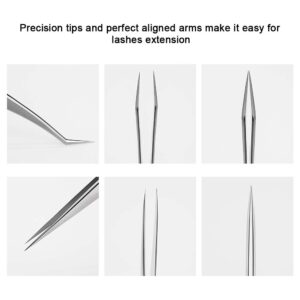 Eyelash Extension Tweezers - Professional 2 Pcs Straight and Curved Pointed Tweezers - Precision Crafted Tweezers for 3D-6D Volume False Eyelashes Extensions with Aluminum Storage Case- Ms.Queen