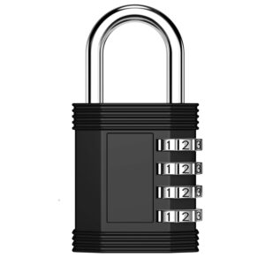 zhege gym lock, 4 digit combination lock, locker lock and employee locker, hasp and storage - easy to set your own keyless resettable number lock (black)