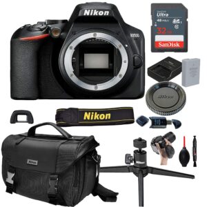 nikon d3500 dslr camera body (no lens)+ 32gb card, tripod,case and more (13pc bundle)