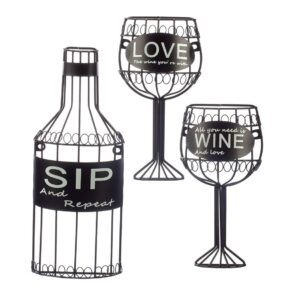 fox valley traders 3 piece sip, wine & love wall hanging set, made of 100% durable metal, classic black finish, metal loop hangers, home décor - by home-style kitchen