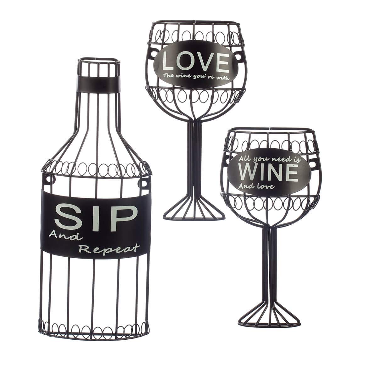 Fox Valley Traders 3 Piece Sip, Wine & Love Wall Hanging Set, Made of 100% Durable Metal, Classic Black Finish, Metal Loop Hangers, Home Décor - by Home-Style Kitchen