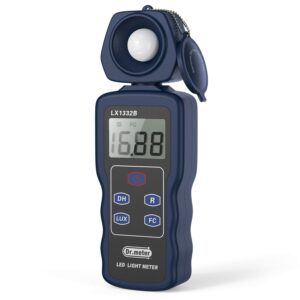 dr.meter professional led light meter, digital illuminance meter with 0-200,000 measuring ranges and 270 degree rotatable detector