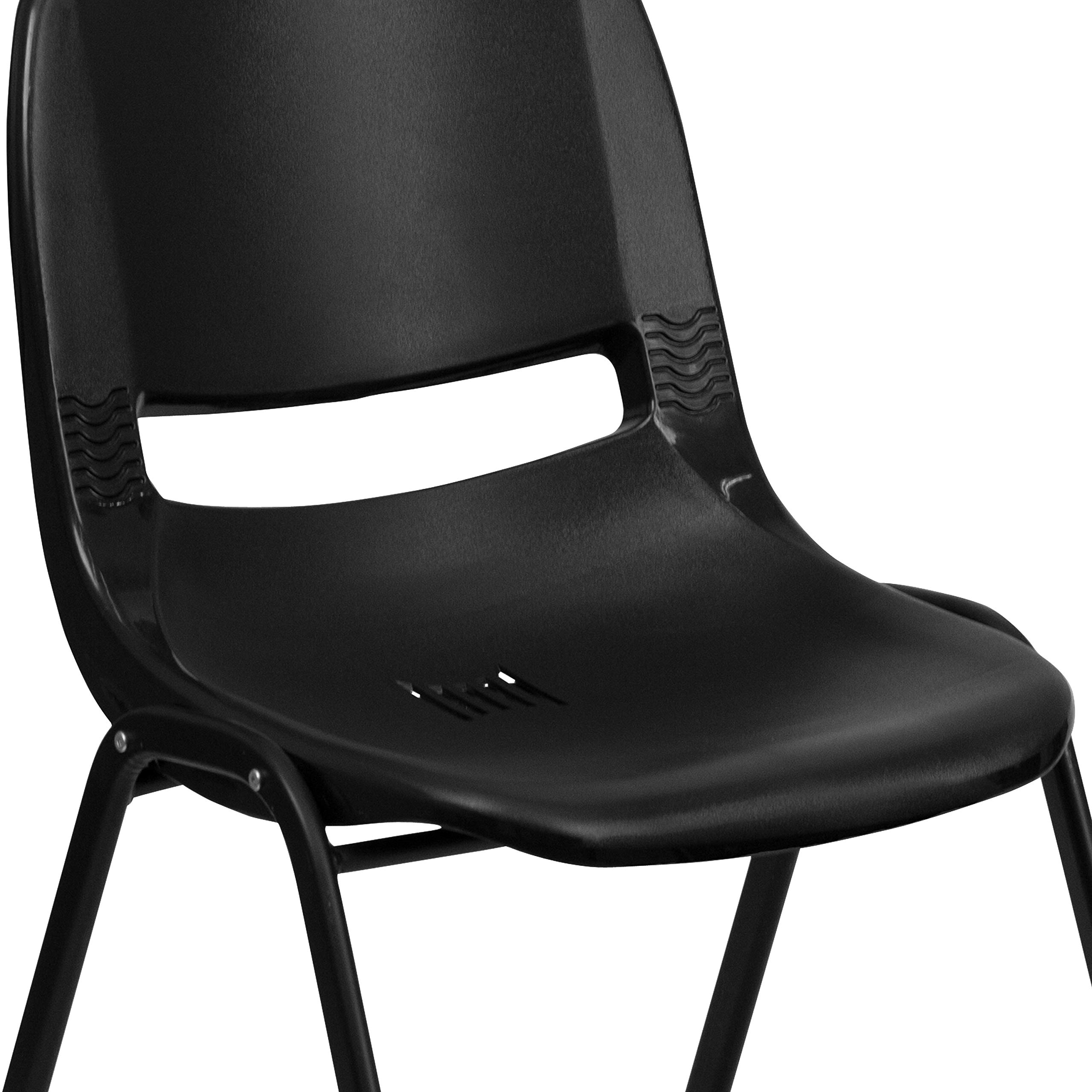 EMMA + OLIVER Kid's Black Ergonomic Shell Stack Chair - Black Frame and 12" H Seat