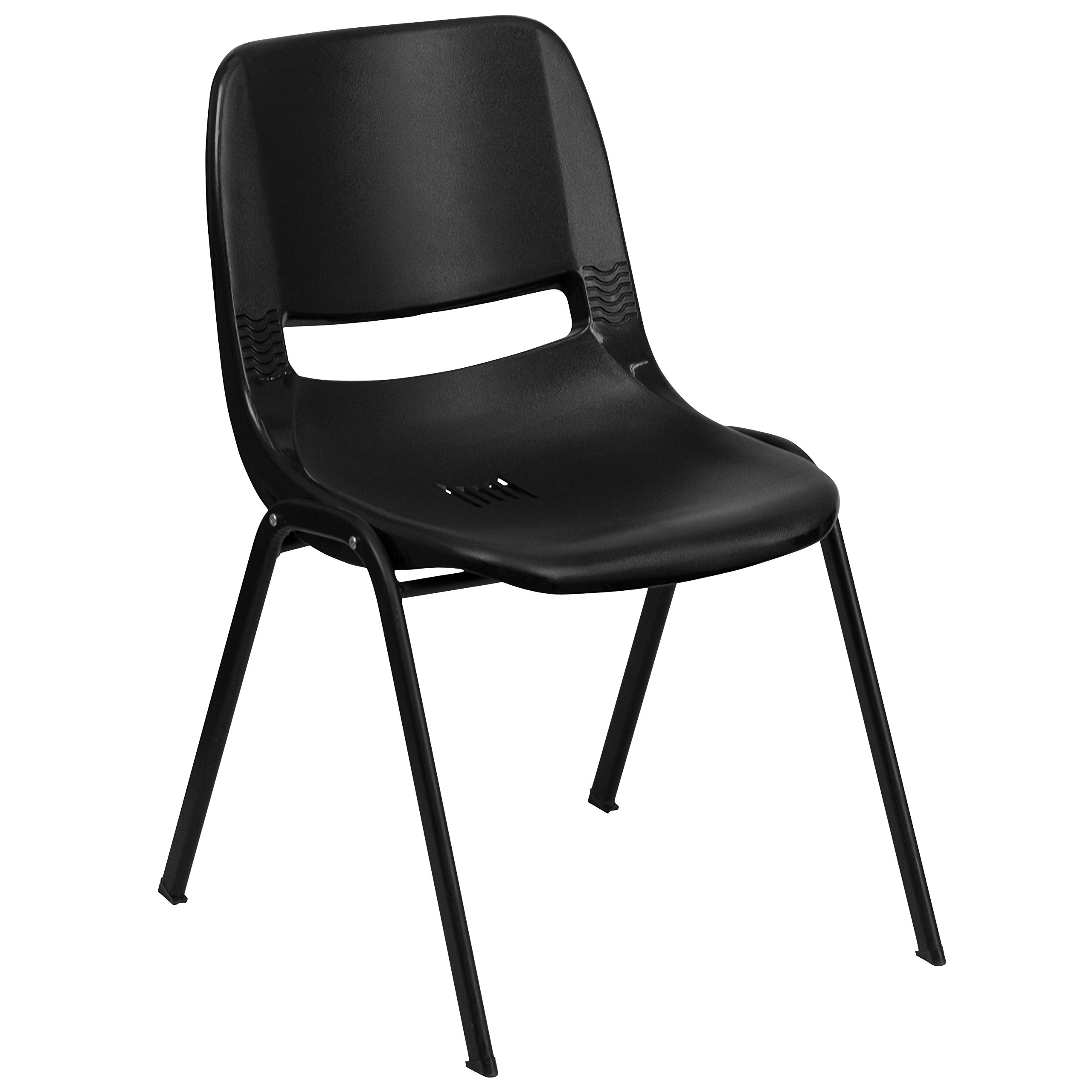 EMMA + OLIVER Kid's Black Ergonomic Shell Stack Chair - Black Frame and 12" H Seat