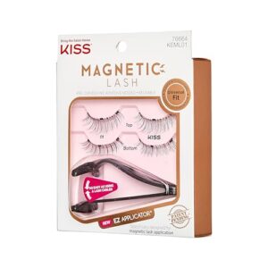 KISS Magnetic Lash 01, Synthetic False Eyelashes with Magnets Under and Over Your Upper Lashes, No Glue Needed, Lightweight, Reusable, Contact Lens Friendly, Cruelty Free, with Lash Applicator, 1 Pair