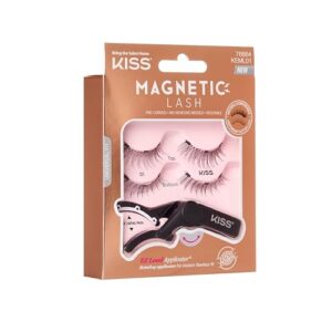 KISS Magnetic Lash 01, Synthetic False Eyelashes with Magnets Under and Over Your Upper Lashes, No Glue Needed, Lightweight, Reusable, Contact Lens Friendly, Cruelty Free, with Lash Applicator, 1 Pair