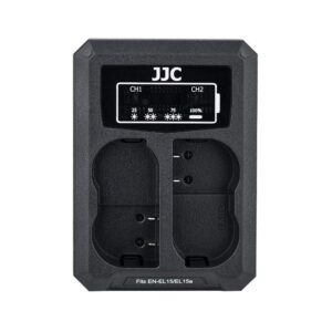 jjc en-el15 battery charger usb dual slot for nikon zf z f z5 z6 z7 z6ii z7ii d850 d780 d750 d610 d600 d500 d7500 d7200 d7100 d7000 d810a d810 d800e d800 cameras