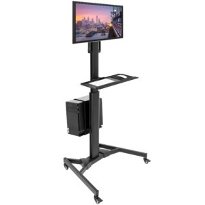 mount-it! adjustable mobile pc workstation - up to 32" monitor mount rolling computer cart with wheels, monitor stand, keyboard and cpu holder for office, medical, hospitals, home & classrooms
