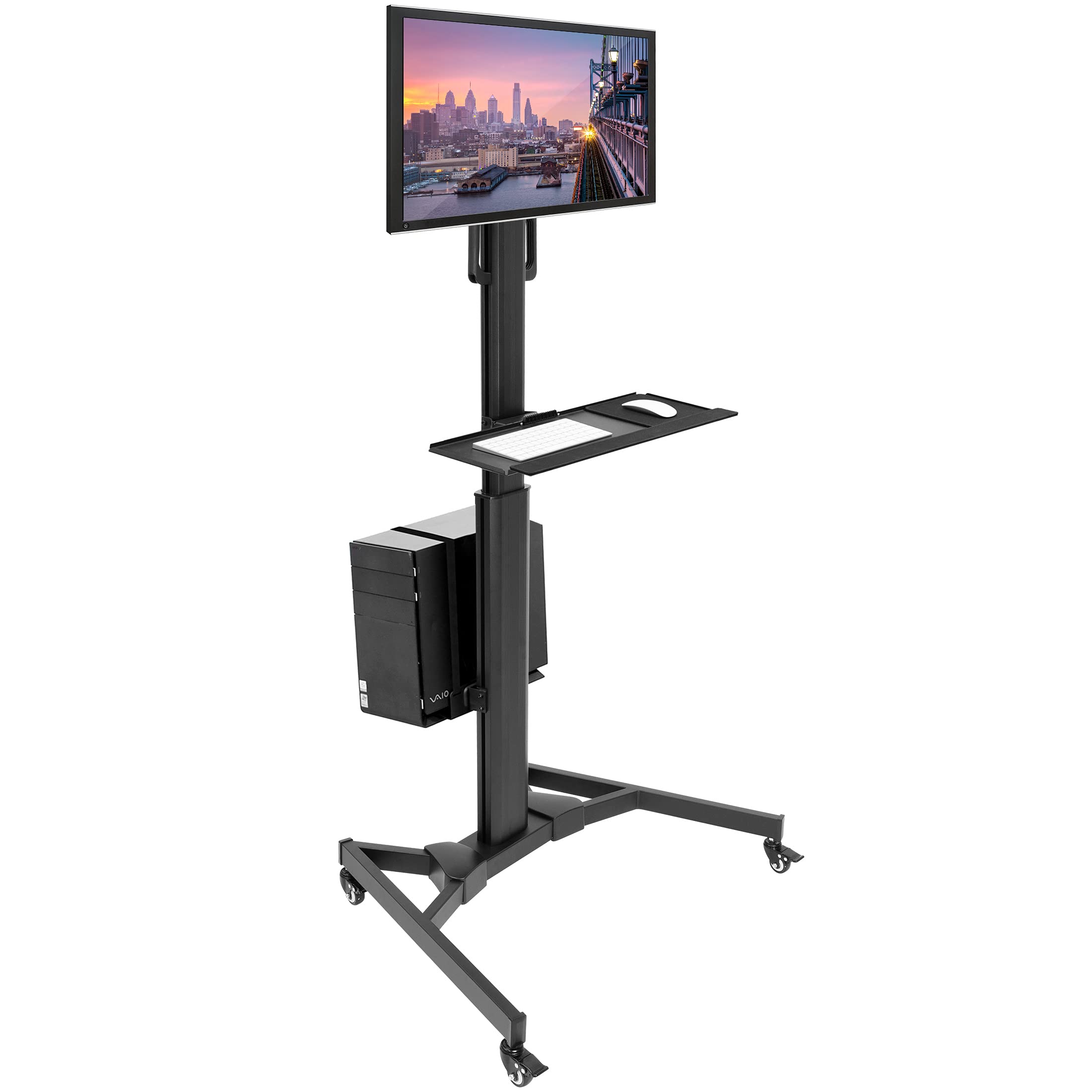 Mount-It! Adjustable Mobile PC Workstation - Up to 32" Monitor Mount Rolling Computer Cart with Wheels, Monitor Stand, Keyboard and CPU Holder for Office, Medical, Hospitals, Home & Classrooms