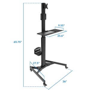 Mount-It! Adjustable Mobile PC Workstation - Up to 32" Monitor Mount Rolling Computer Cart with Wheels, Monitor Stand, Keyboard and CPU Holder for Office, Medical, Hospitals, Home & Classrooms