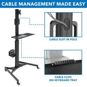 Mount-It! Adjustable Mobile PC Workstation - Up to 32" Monitor Mount Rolling Computer Cart with Wheels, Monitor Stand, Keyboard and CPU Holder for Office, Medical, Hospitals, Home & Classrooms