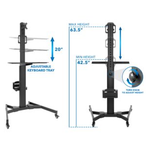 Mount-It! Adjustable Mobile PC Workstation - Up to 32" Monitor Mount Rolling Computer Cart with Wheels, Monitor Stand, Keyboard and CPU Holder for Office, Medical, Hospitals, Home & Classrooms