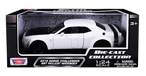 2018 Dodge Challenger SRT Hellcat Widebody White with Black Hood 1/24 Diecast Model Car by Motormax 79350