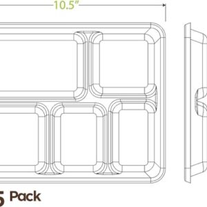 100% Compostable, 5 Compartment, Disposable Paper Plates [125-Pack] - {PFAS Free} - {BPA Certified} - [10 Inch] Heavy Duty Biodegradable Bagasse Sectional Lunch Trays + Dividers - Divided Platter Tray