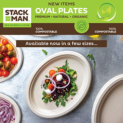 100% Compostable, 5 Compartment, Disposable Paper Plates [125-Pack] - {PFAS Free} - {BPA Certified} - [10 Inch] Heavy Duty Biodegradable Bagasse Sectional Lunch Trays + Dividers - Divided Platter Tray