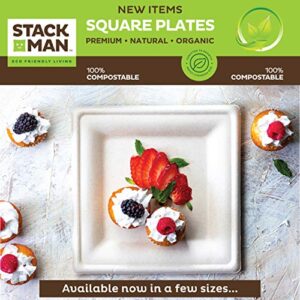 100% Compostable, 5 Compartment, Disposable Paper Plates [125-Pack] - {PFAS Free} - {BPA Certified} - [10 Inch] Heavy Duty Biodegradable Bagasse Sectional Lunch Trays + Dividers - Divided Platter Tray