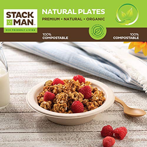 100% Compostable, 5 Compartment, Disposable Paper Plates [125-Pack] - {PFAS Free} - {BPA Certified} - [10 Inch] Heavy Duty Biodegradable Bagasse Sectional Lunch Trays + Dividers - Divided Platter Tray