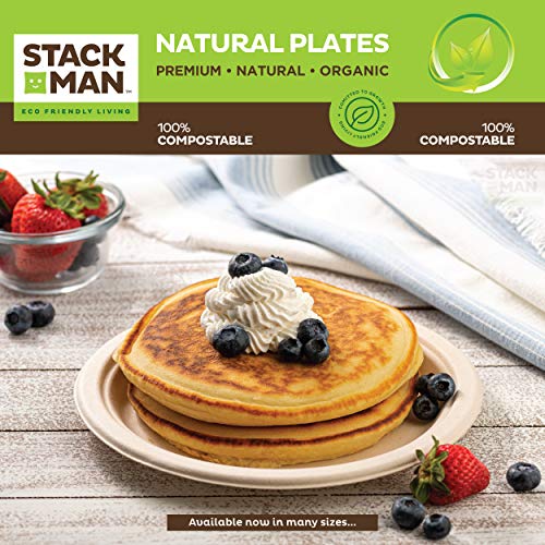 100% Compostable, 5 Compartment, Disposable Paper Plates [125-Pack] - {PFAS Free} - {BPA Certified} - [10 Inch] Heavy Duty Biodegradable Bagasse Sectional Lunch Trays + Dividers - Divided Platter Tray