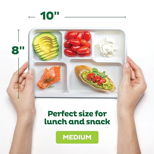 100% Compostable, 5 Compartment, Disposable Paper Plates [125-Pack] - {PFAS Free} - {BPA Certified} - [10 Inch] Heavy Duty Biodegradable Bagasse Sectional Lunch Trays + Dividers - Divided Platter Tray