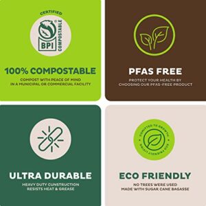 100% Compostable, 5 Compartment, Disposable Paper Plates [125-Pack] - {PFAS Free} - {BPA Certified} - [10 Inch] Heavy Duty Biodegradable Bagasse Sectional Lunch Trays + Dividers - Divided Platter Tray