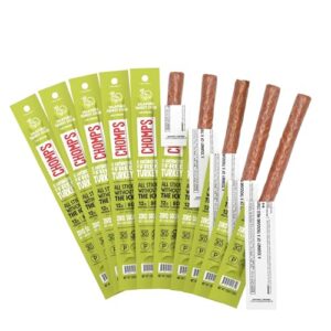 chomps jalapeño turkey jerky meat snack sticks 10-pack - keto, paleo, low carb, whole30 approved, 12g lean meat protein, gluten free, antibiotic free, zero sugar food