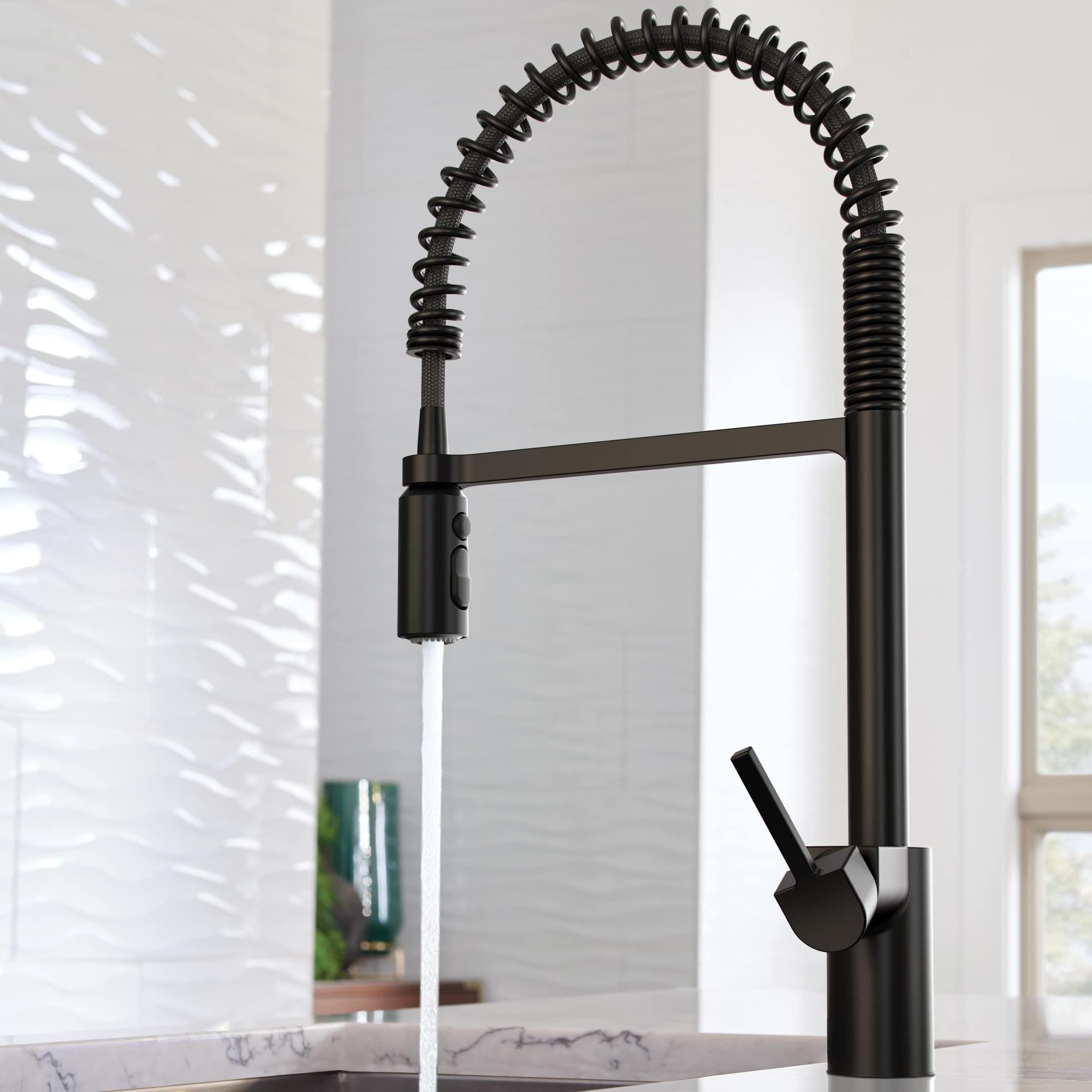 Moen Align Matte Black Motionsense Wave Sensor Touchless One-Handle High Arc Spring Pre-Rinse Pulldown Kitchen Faucet with Sprayer, Kitchen Sink Faucet for Bar, Farmhouse, Commercial, 5923EWBL