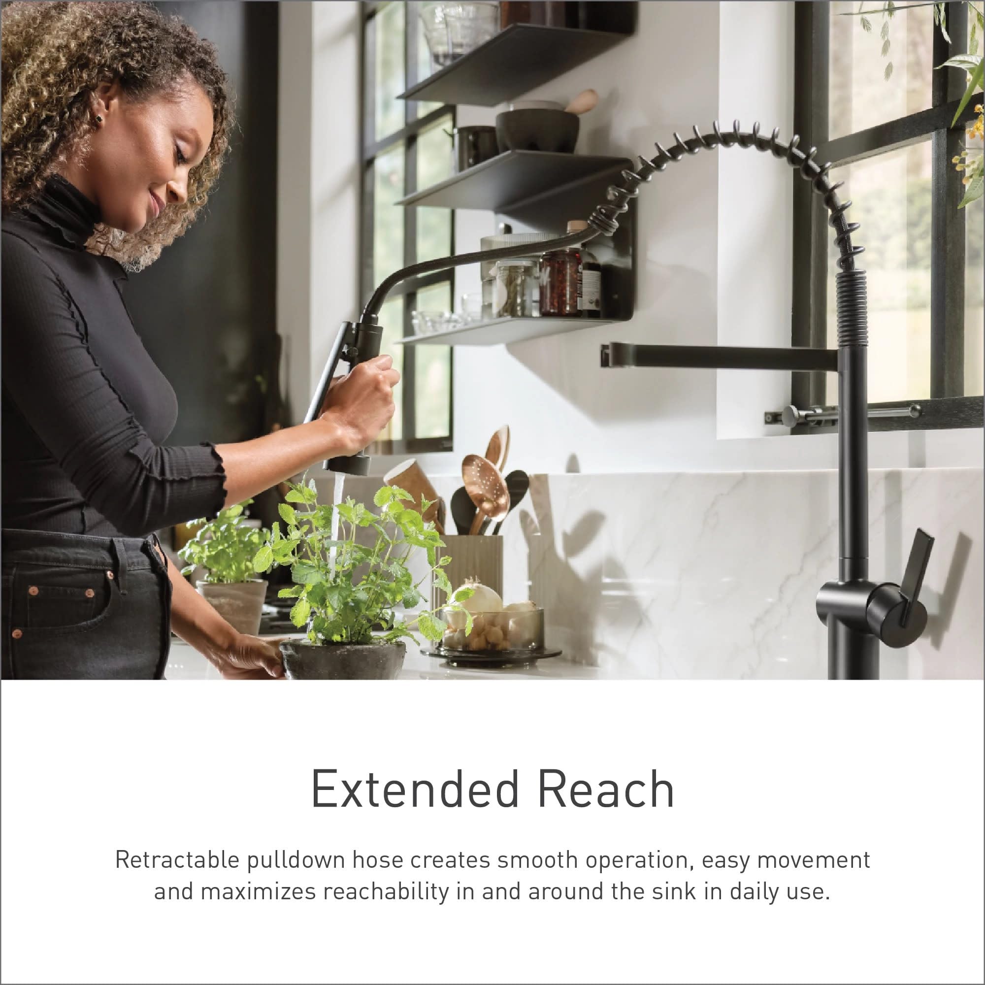 Moen Align Matte Black Motionsense Wave Sensor Touchless One-Handle High Arc Spring Pre-Rinse Pulldown Kitchen Faucet with Sprayer, Kitchen Sink Faucet for Bar, Farmhouse, Commercial, 5923EWBL