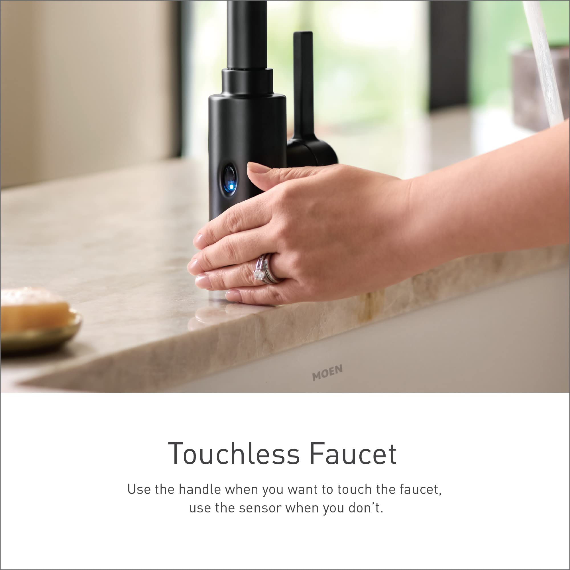 Moen Align Matte Black Motionsense Wave Sensor Touchless One-Handle High Arc Spring Pre-Rinse Pulldown Kitchen Faucet with Sprayer, Kitchen Sink Faucet for Bar, Farmhouse, Commercial, 5923EWBL