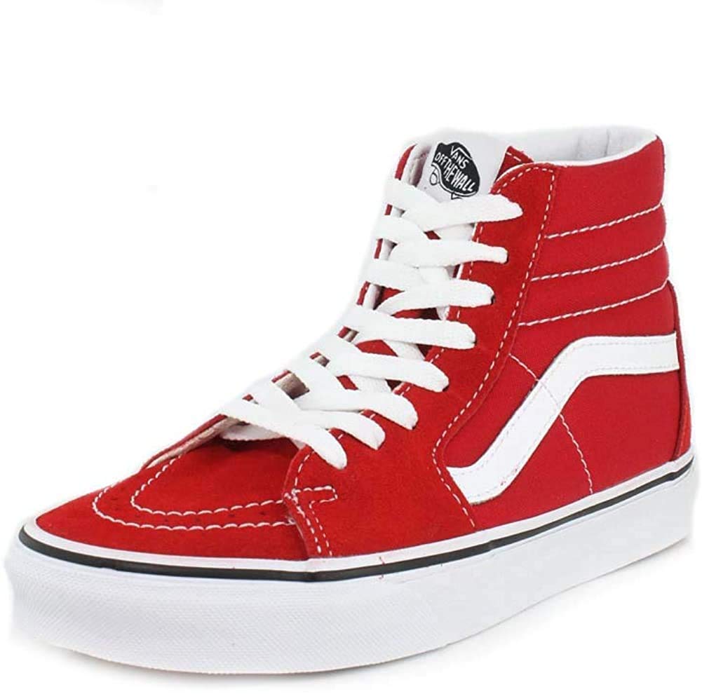 Vans womens SK8-Hi shoes, White,red, 4