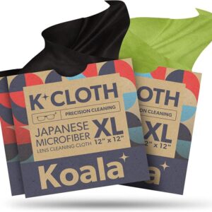 Koala Lens Cleaning Cloth | Japanese Microfiber | Glasses Cleaning Cloths | Eyeglass Lens Cleaner | Eyeglasses, Camera Lens, VR/AR Headset, and Screen Cleaning | Black & Green (Pack of 3)