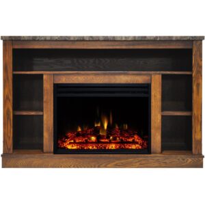 cambridge seville 47'' freestanding electric fireplace with log insert, remote, multi-color flame, walnut mantel, for rooms up to 210 sq.ft., adjustable heat settings, timer