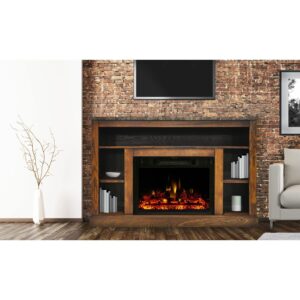 Cambridge Seville 47'' Freestanding Electric Fireplace with Log Insert, Remote, Multi-Color Flame, Walnut Mantel, For Rooms up to 210 Sq.Ft., Adjustable Heat Settings, Timer